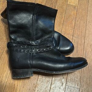 Cara Pickstitch Black Leather Frye Boots